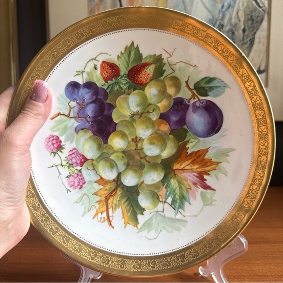 Vintage hand painted decorative plate unsigned Dresden? German ? Gold Rim - Picture 6 of 10